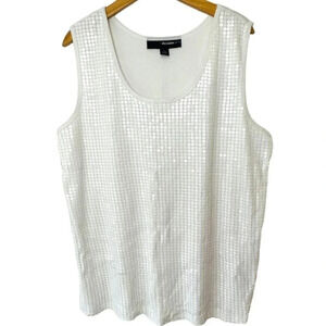 Denim & Co. 2X (26-28) plus size‎ white sequined front tank